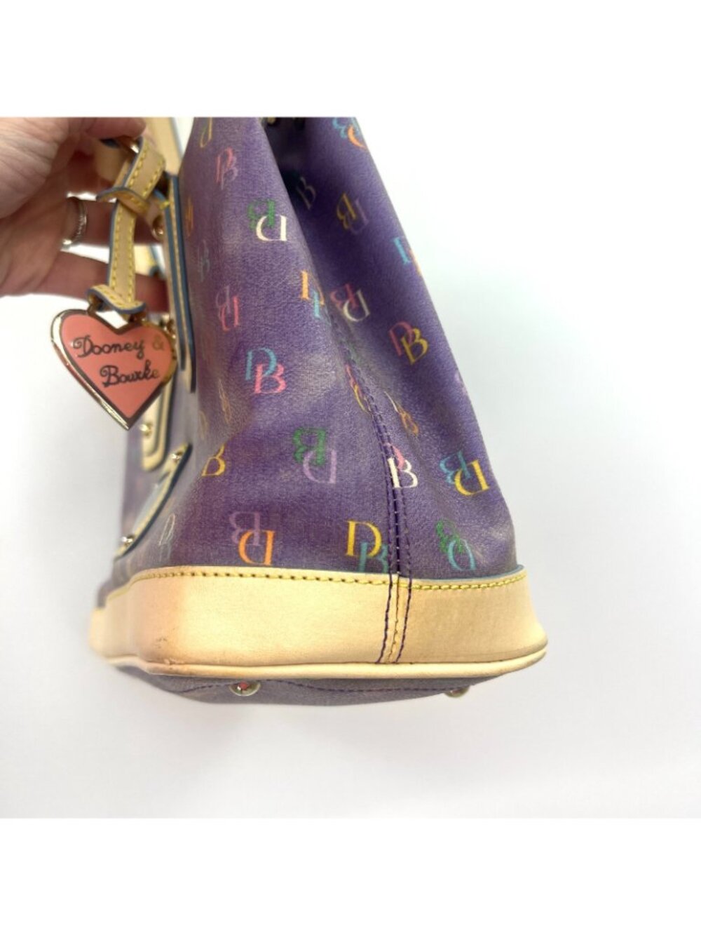 Vintage Dooney & Bourke Purple IT Monogram Satchel Purse w/Charm - Picture 3 of 6
